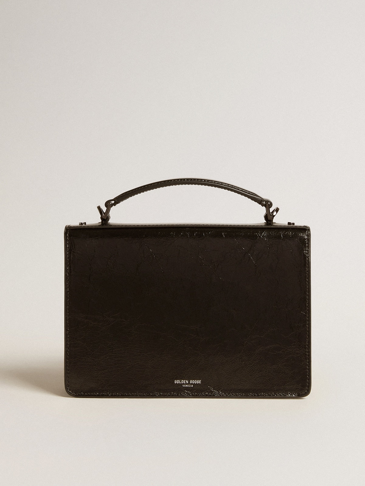 Venezia Bag in black metallic leather with black details