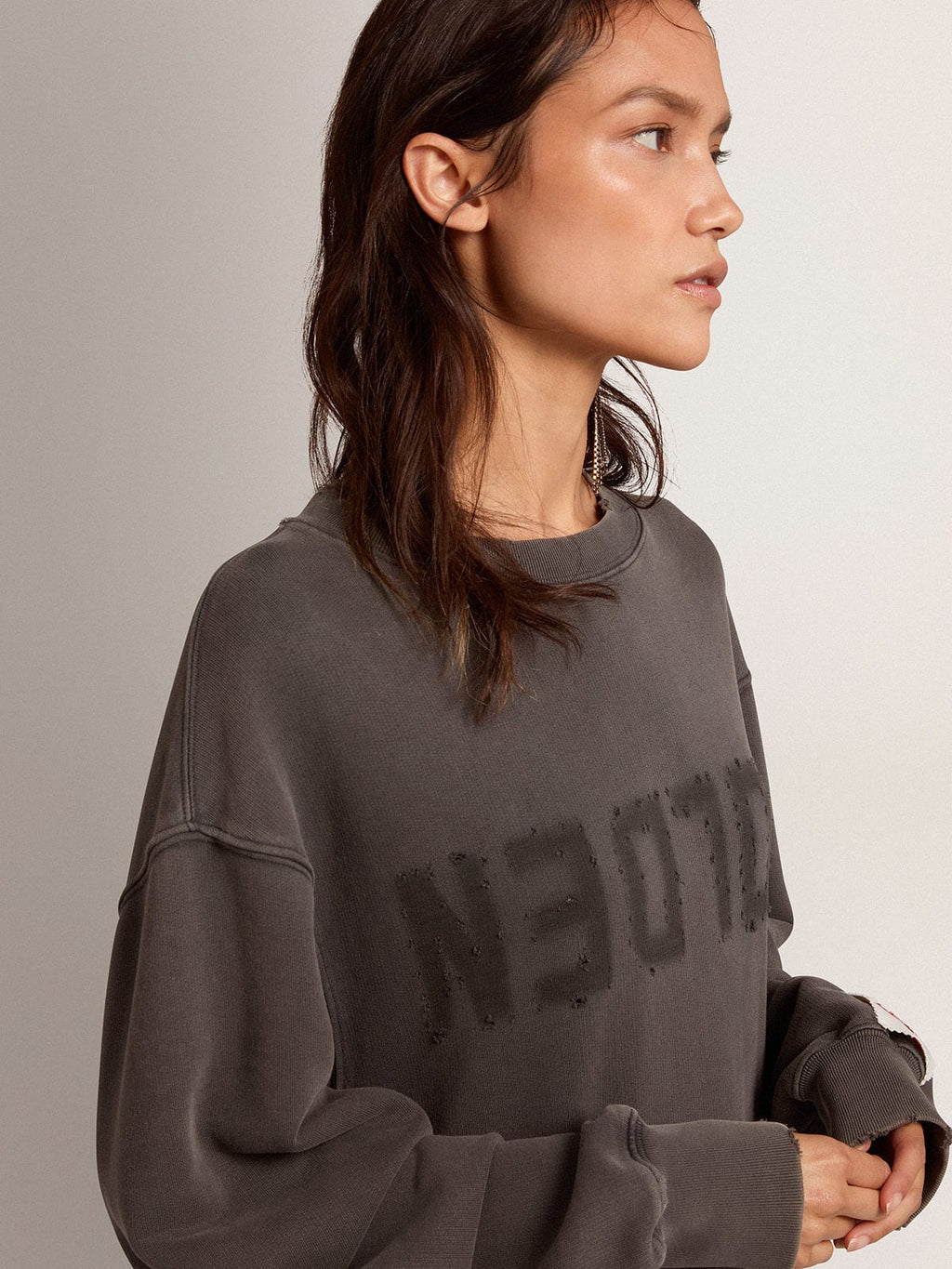 Vestito felpa con logo di colore grigio antracite