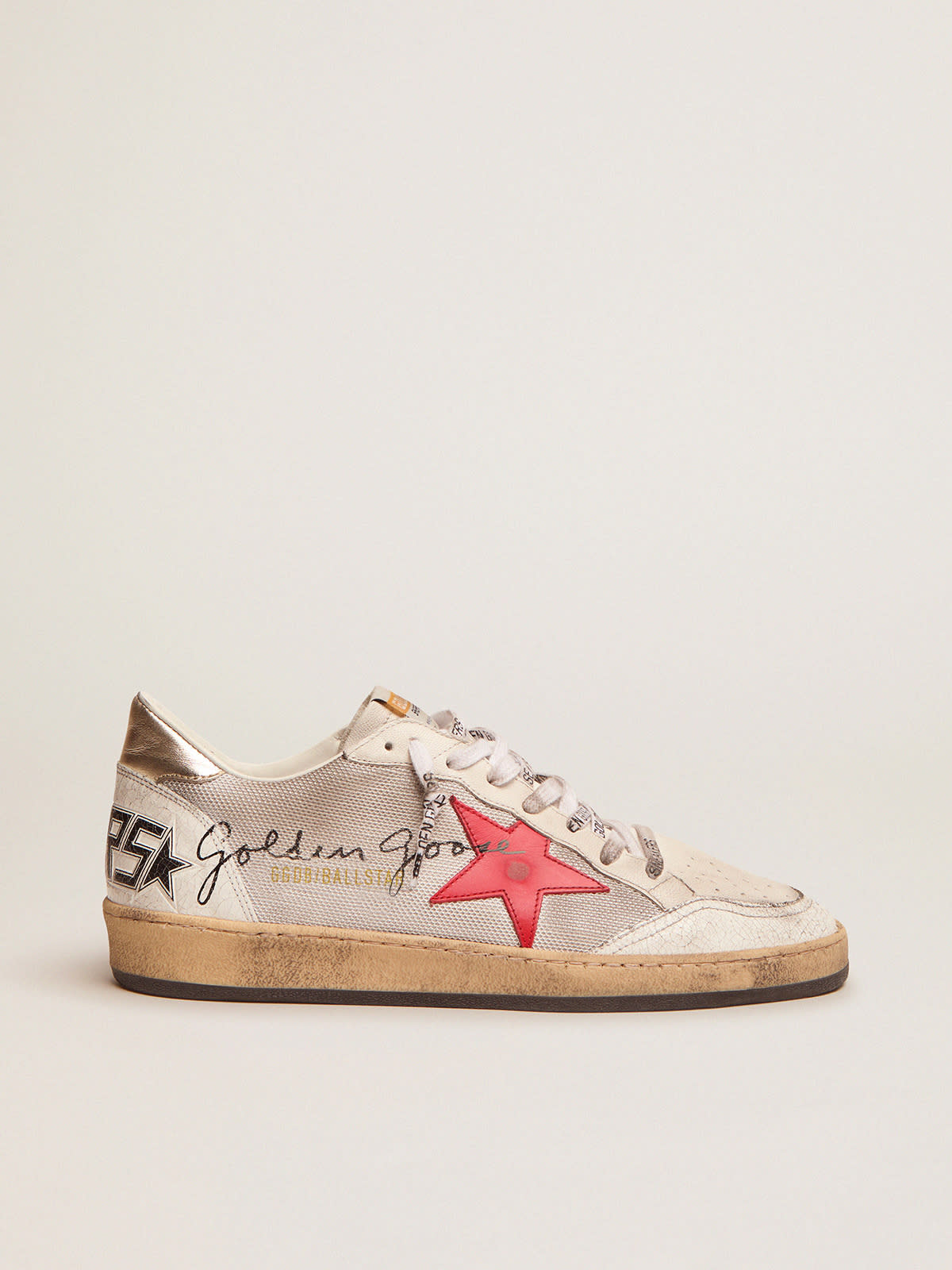 Sneaker Ball Star in rete color argento chiaro con stella in pelle rossa