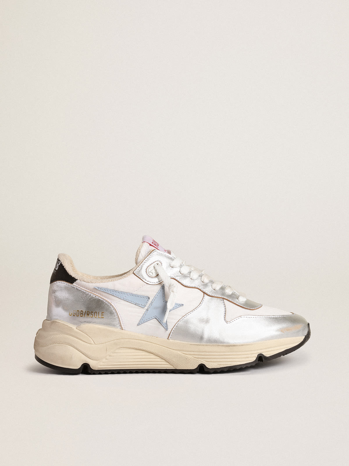Running Sole in nylon e pelle laminata argento con stella azzurra