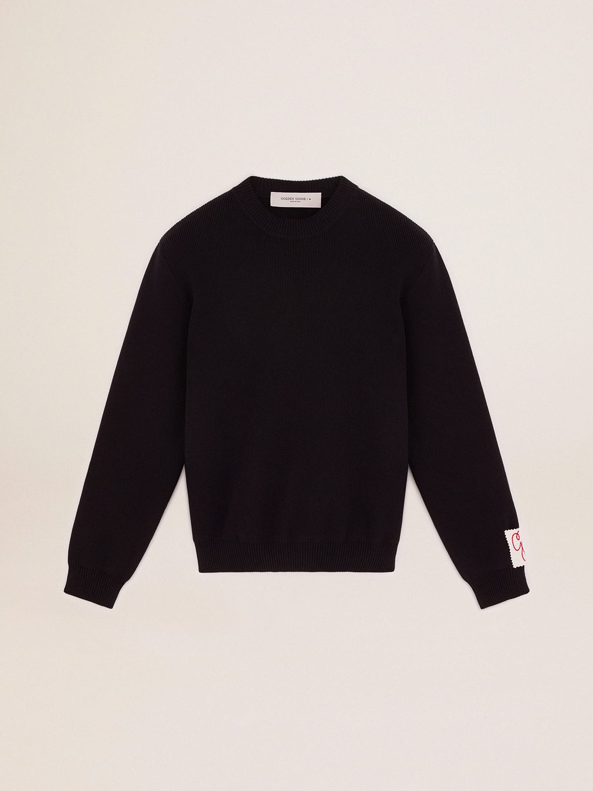 Maglione girocollo da uomo in cotone blu scuro con logo sul retro