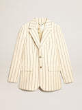 Blazer monopetto in cotone color panna con motivo jacquard