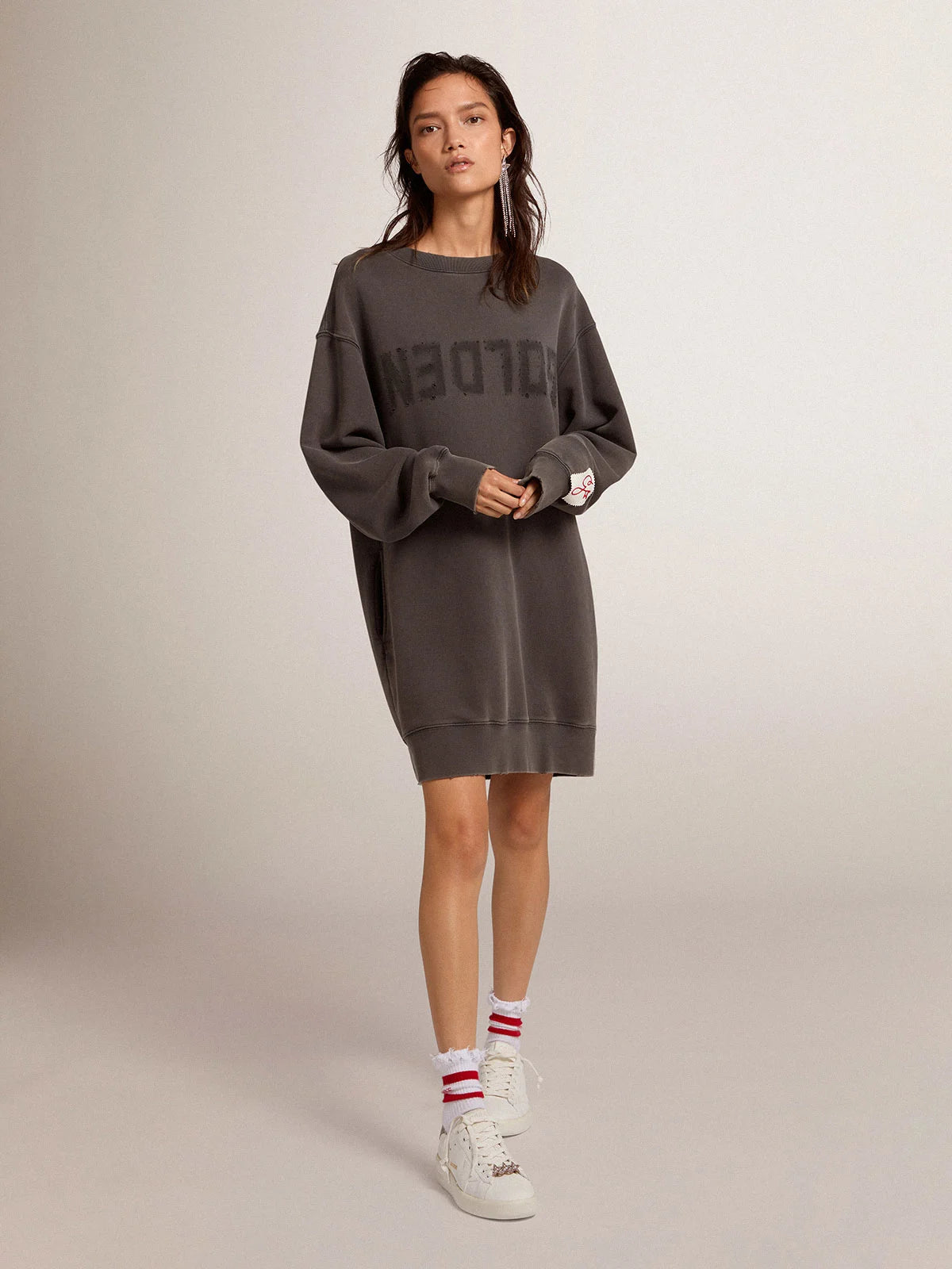 Vestito felpa con logo di colore grigio antracite