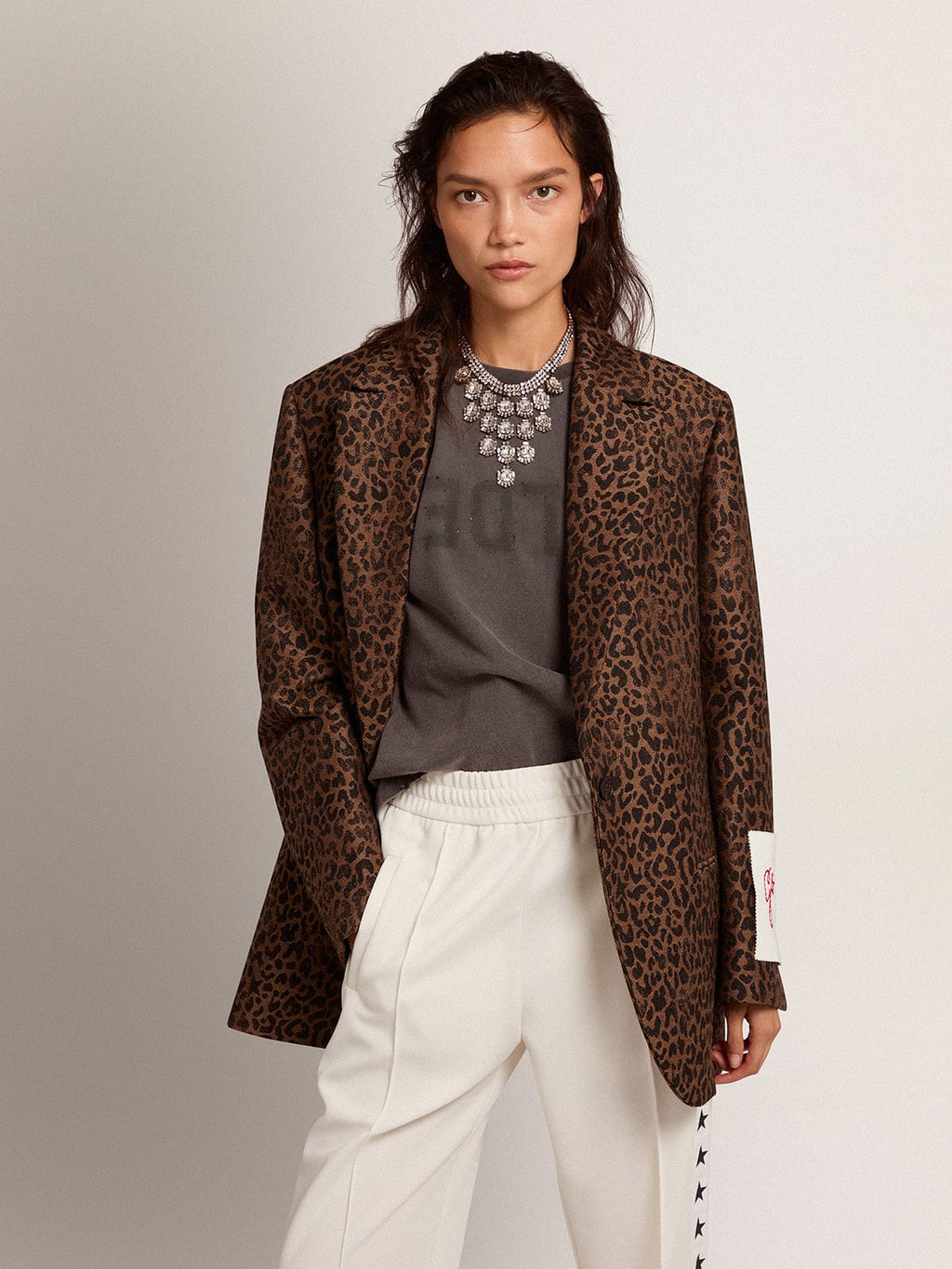 Blazer monopetto Tom Boy Collezione Golden in lana con motivo animalier jacquard