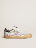 Sneaker Super-Star Penstar donna in pelle bianca con scritte multicolori all-over