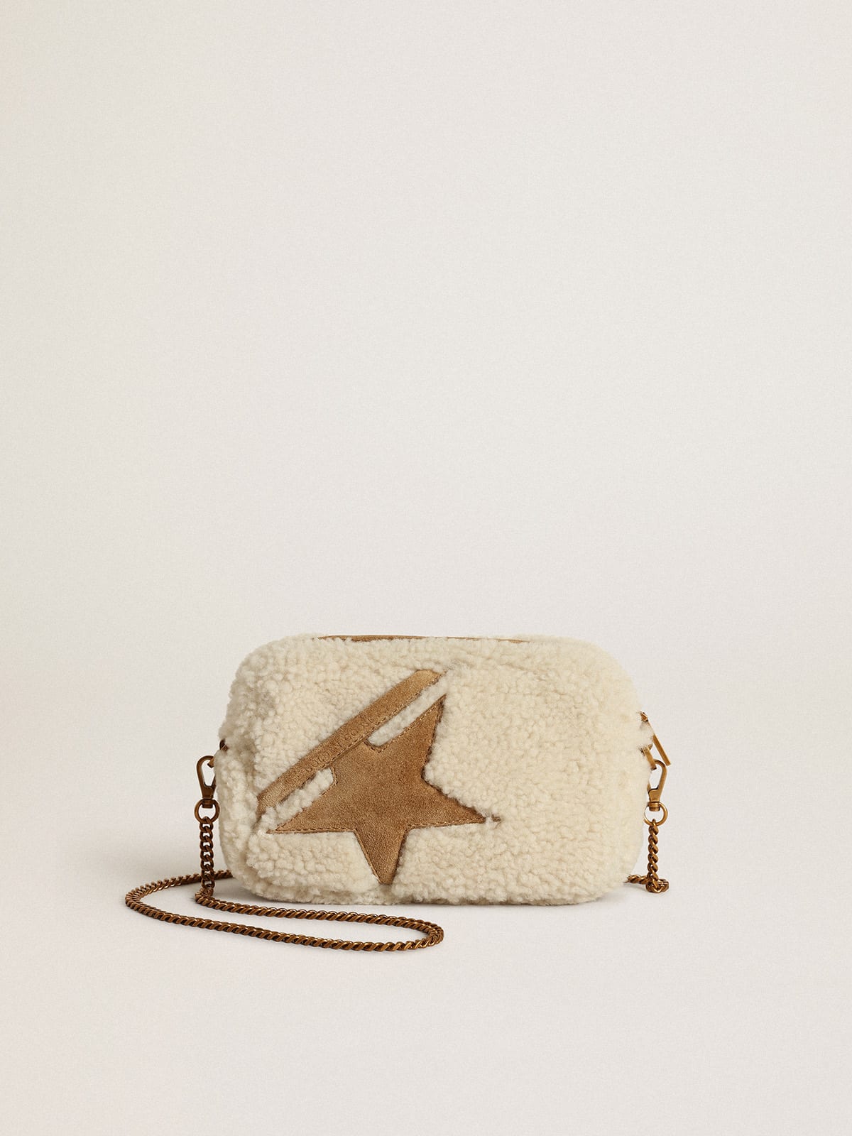 Borsa Mini Star Bag in shearling color beige e con stella in suede