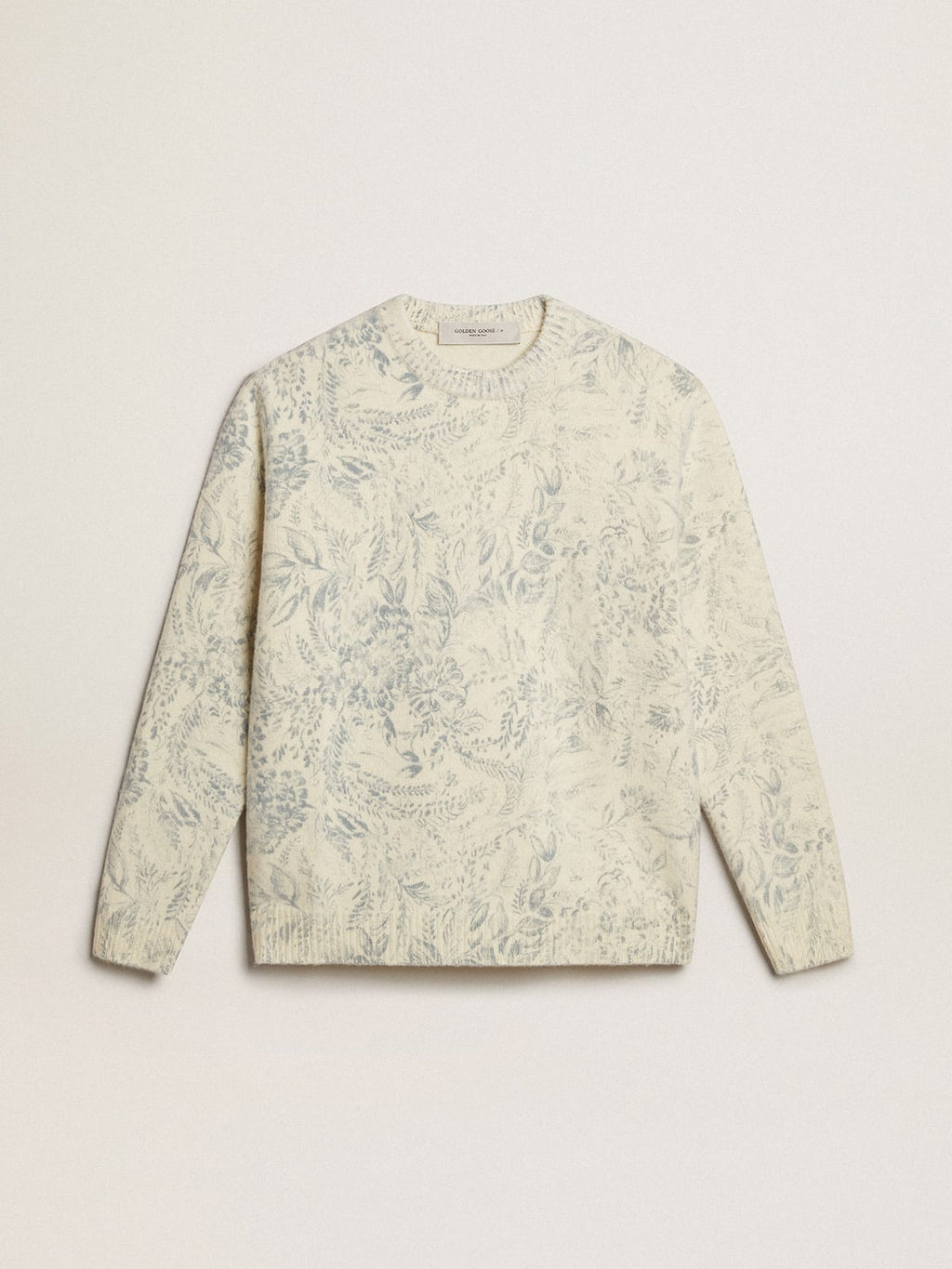 Maglione girocollo da uomo in lana con motivo toile de jouy all over