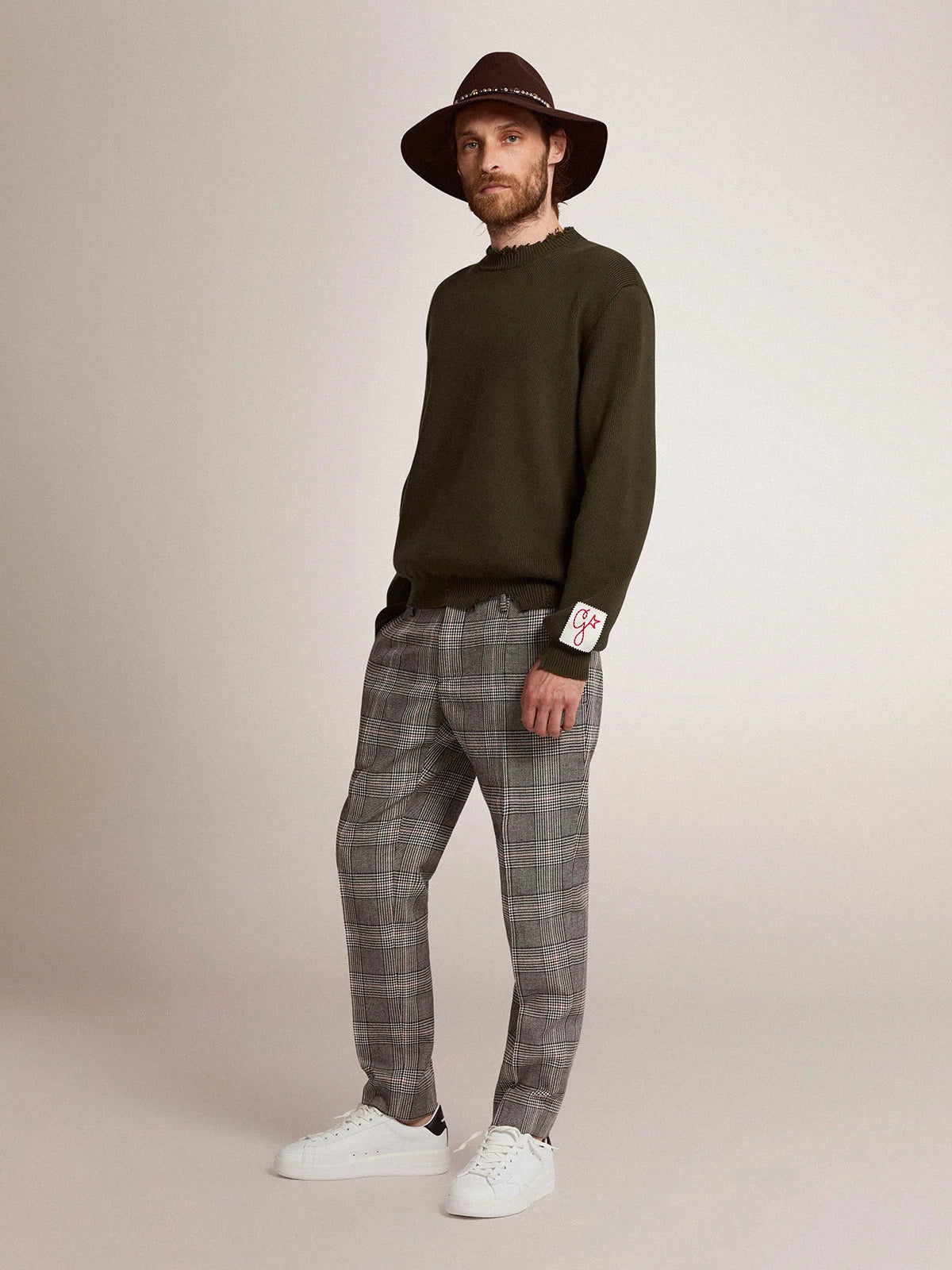 Maglione girocollo in cotone verde militare