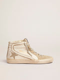 Sneaker Slide con stella in suede grigio ghiaccio e virgola in pelle bianca