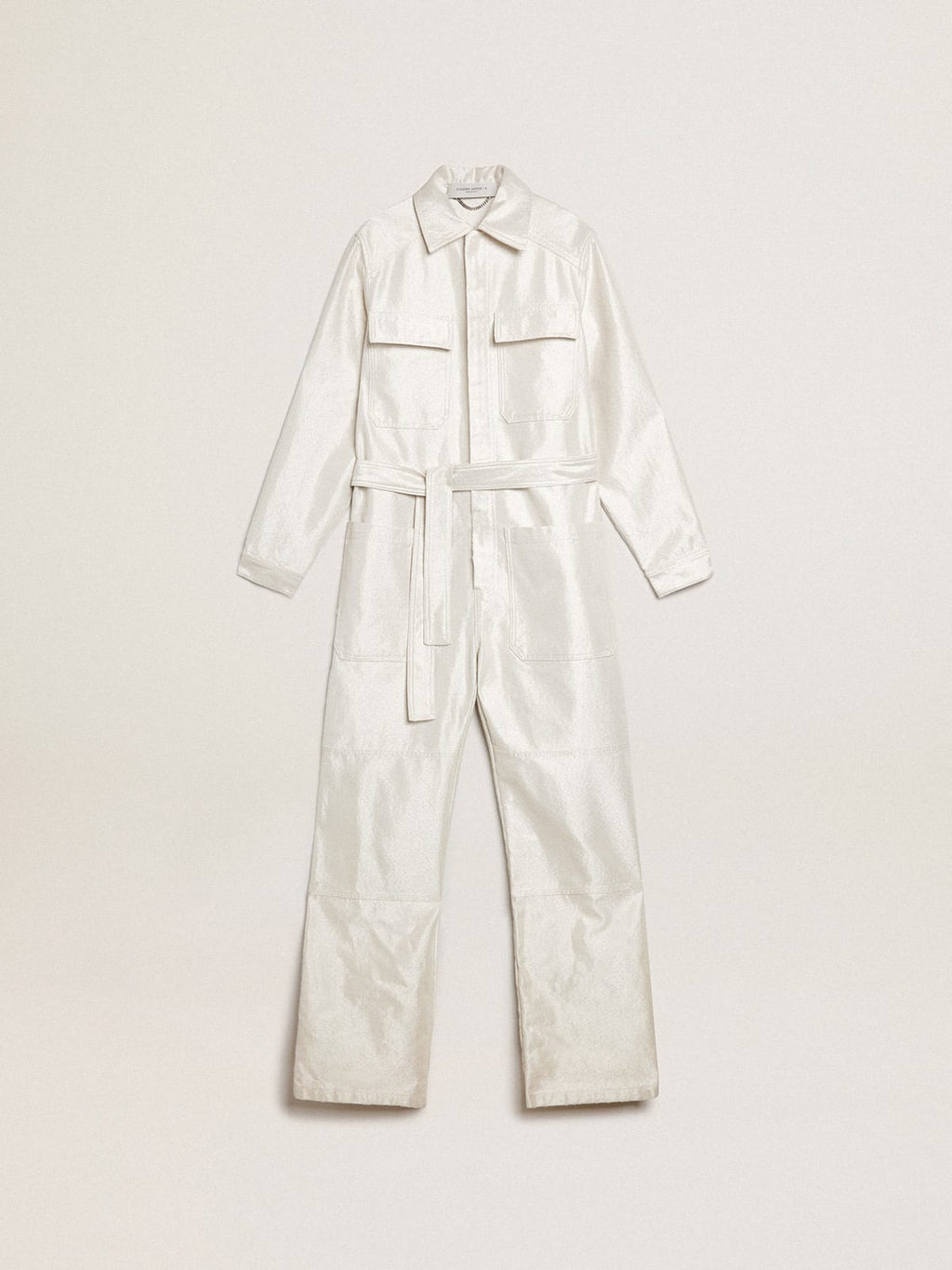 Tuta in denim di color bianco dorato