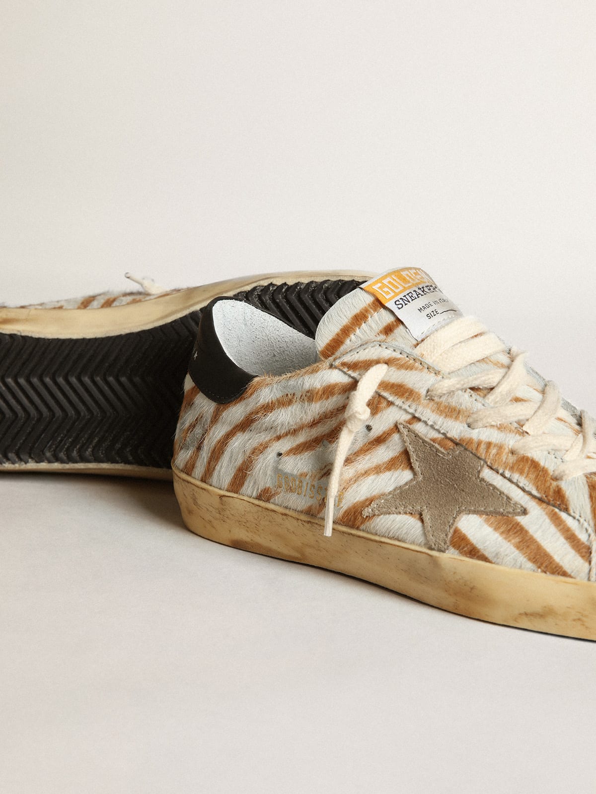 Sneaker Super-Star donna in cavallino zebrato con stella in suede color tortora