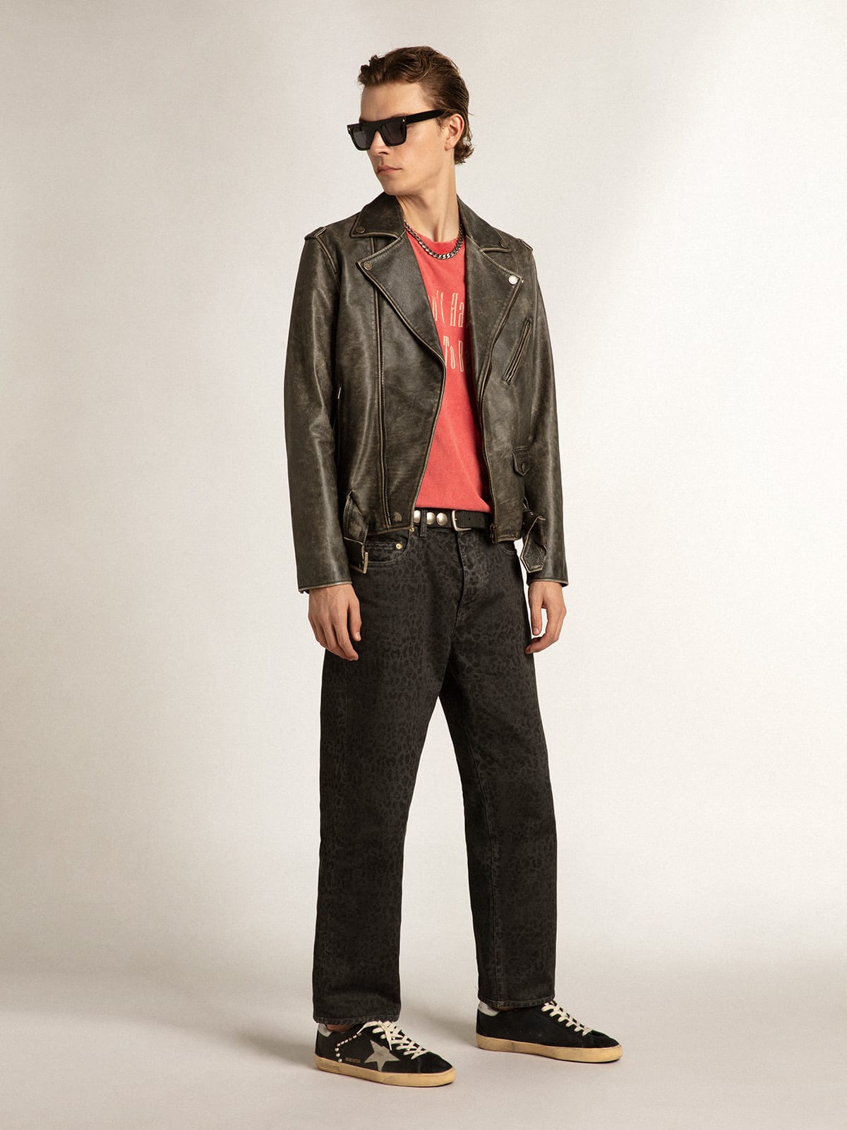 Super-Star Uomo in pelle e suede neri con borchie color argento