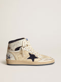 Sneaker Sky-Star Uomo in nylon color panna e pelle bianca con stella in suede blu scuro