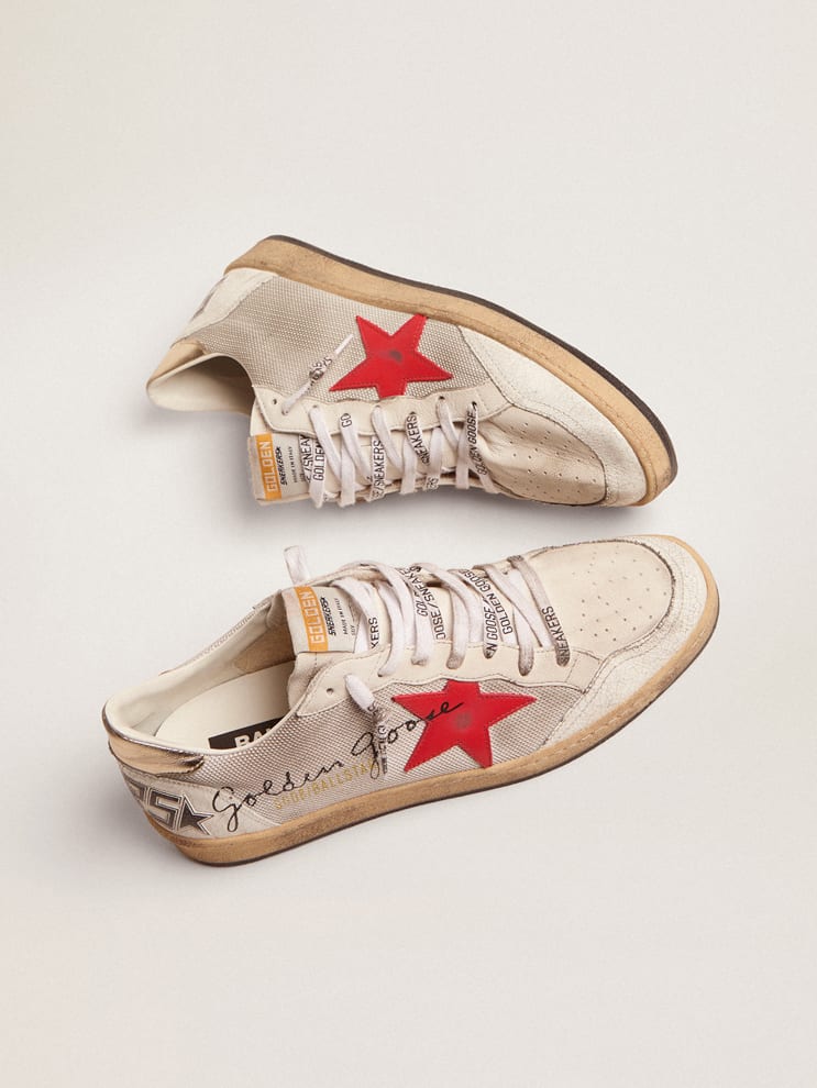 Sneaker Ball Star in rete color argento chiaro con stella in pelle rossa