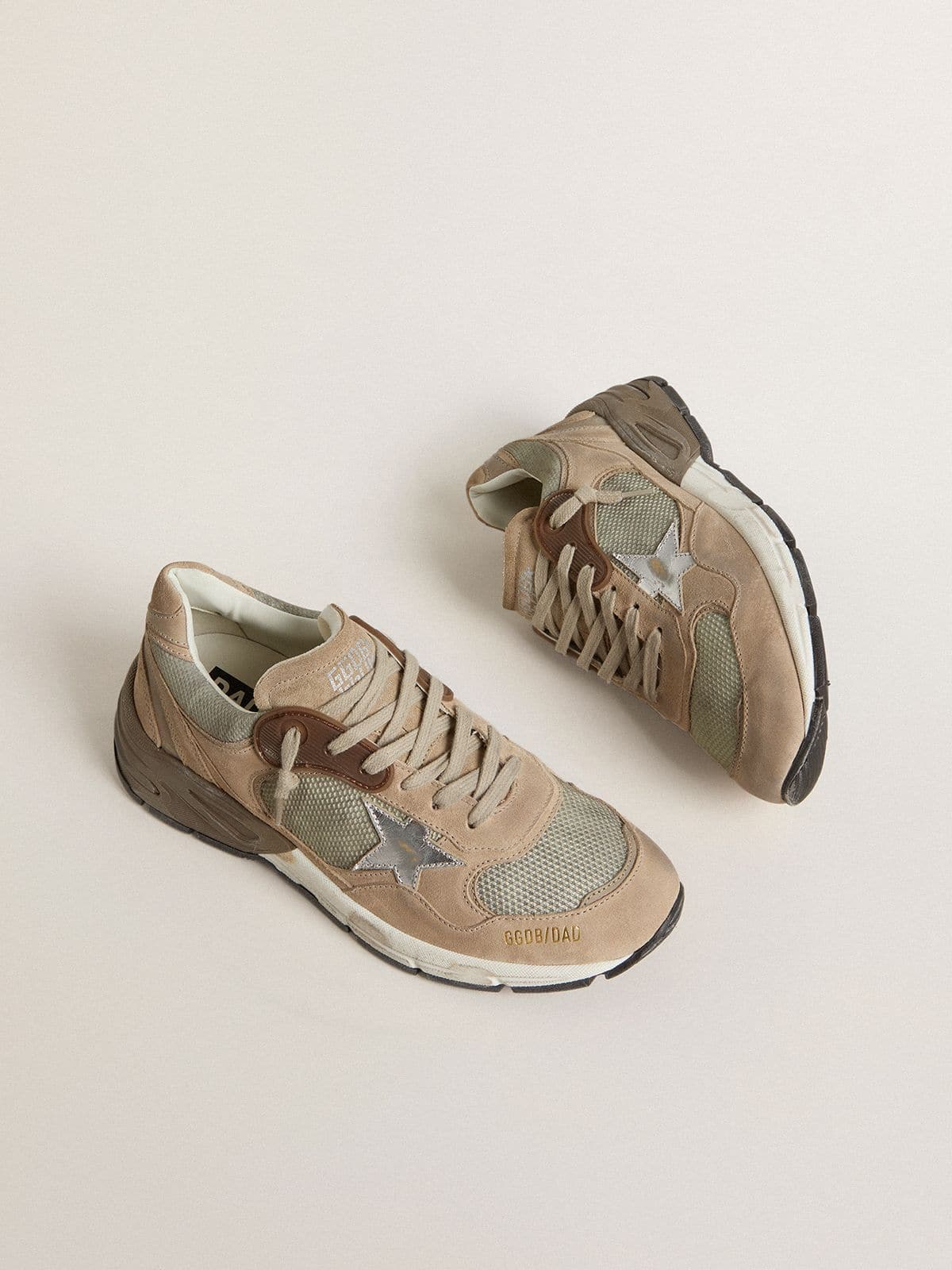 Women's Dad-Star in beige mesh and suede with silver leather star