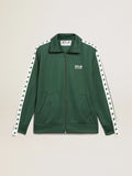 Felpa con zip da uomo di colore verde con nastro bianco e stelle a contrasto