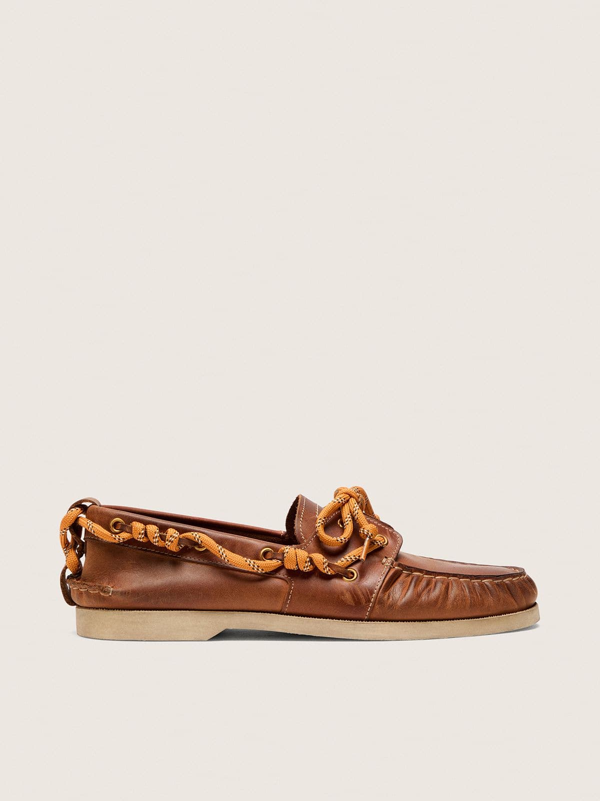 Men's Cruise loafers in tobacco-colored leather with orange hiking laces