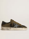 Sneaker Stardan uomo in nabuk verde militare e rete nera con stella in pelle bianca