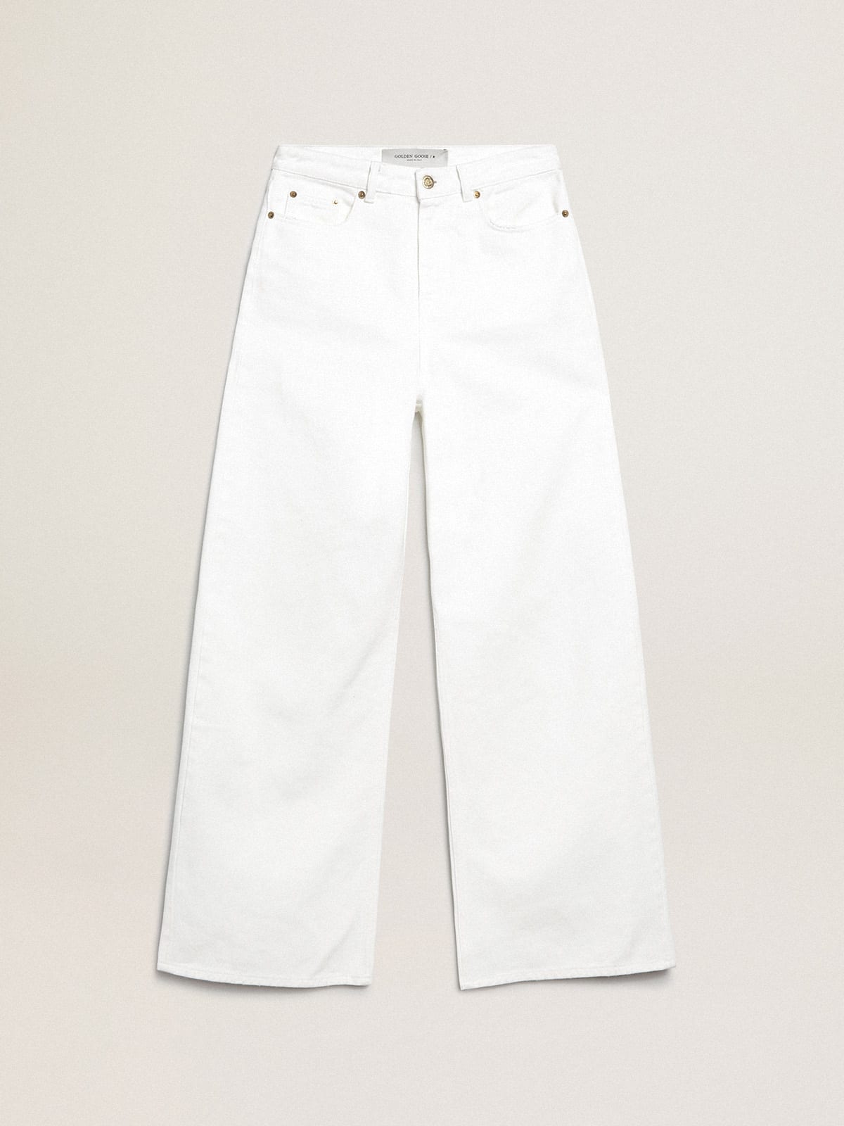 Pantalone jeans gamba larga in bull denim color bianco