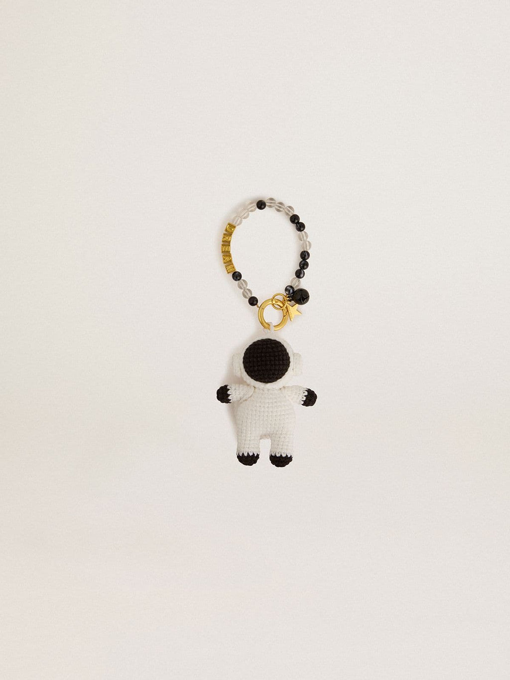 Baby astronaut charm in cotton crochet with bead chain