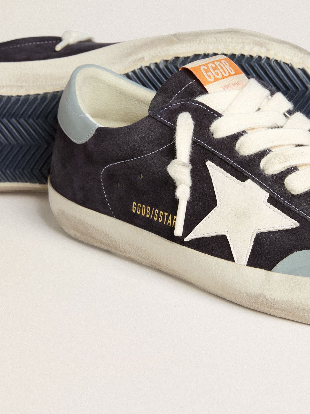 Men's Super-Star in midnight-blue suede with white leather star and light blue leather heel tab