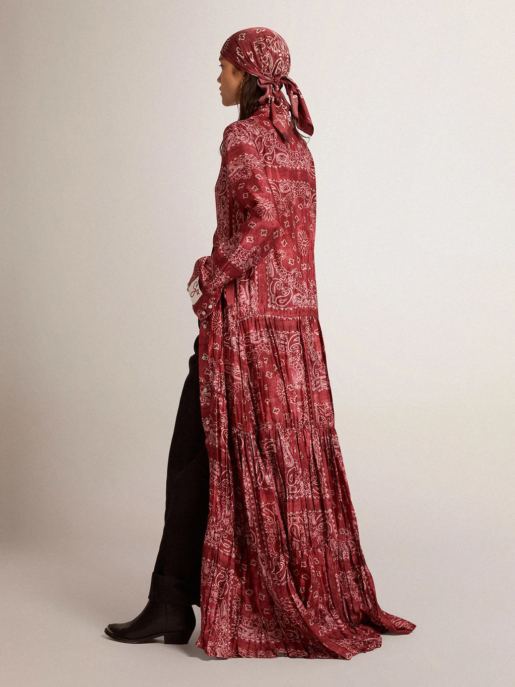 Vestito chemisier Collezione Golden di colore bourdeaux con stampa paisley