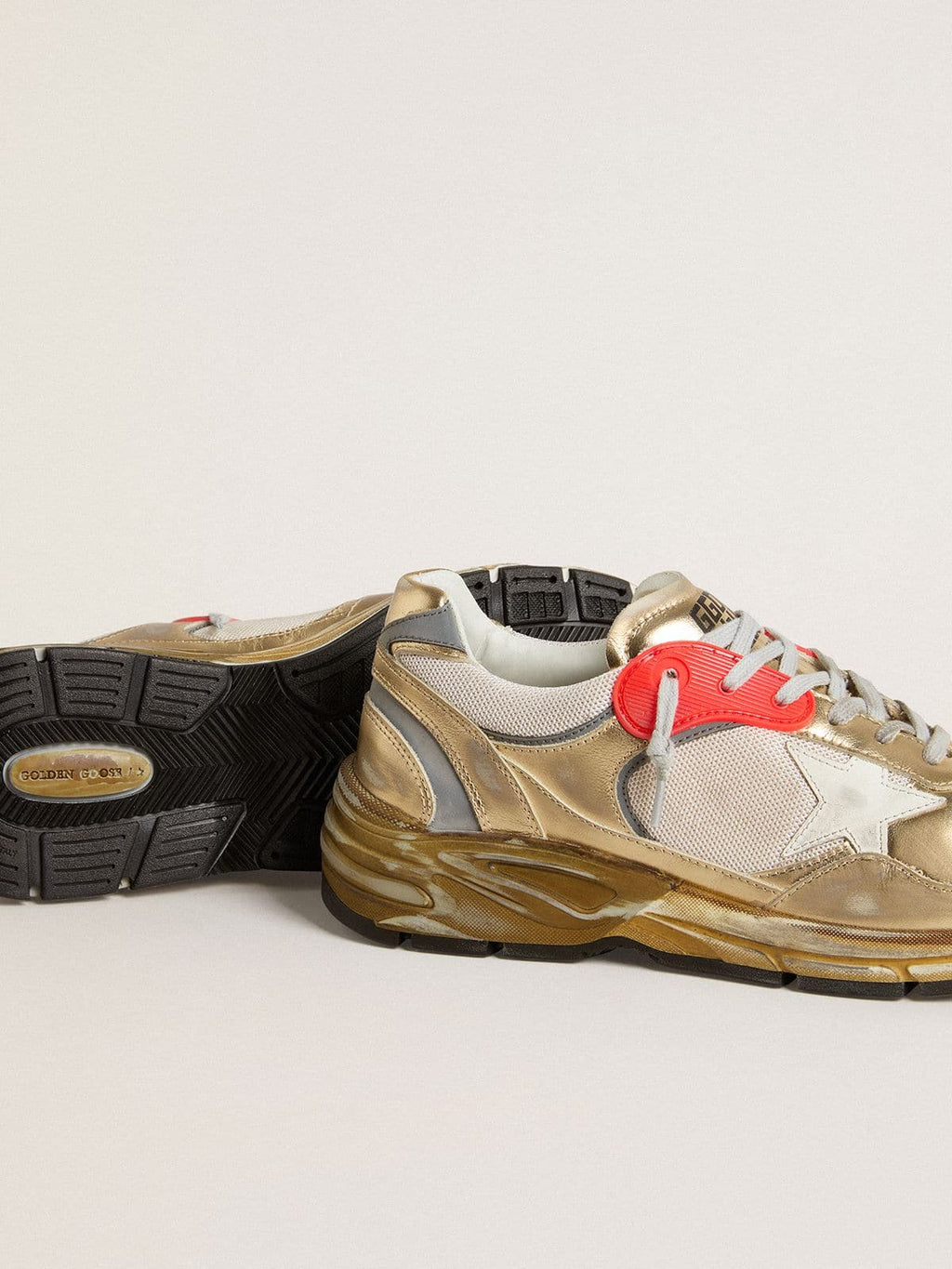 Men's Dad-Star in mesh and gold foiled leather with white leather star