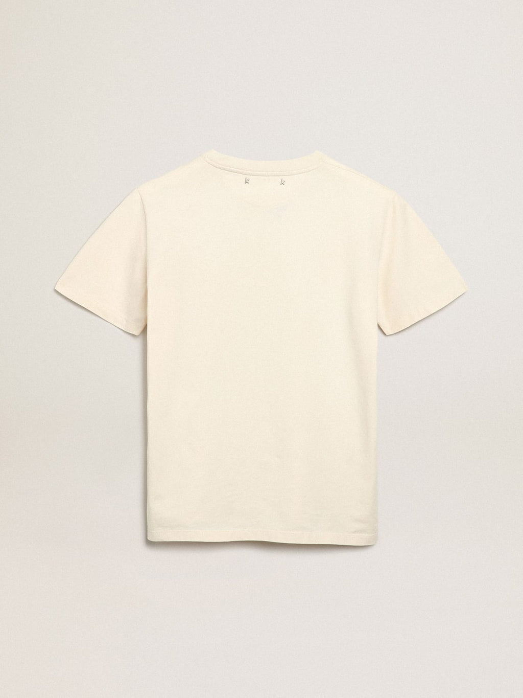 T-shirt Collezione Journey color bone white con scritte di colore nero e verde brillante sul davanti