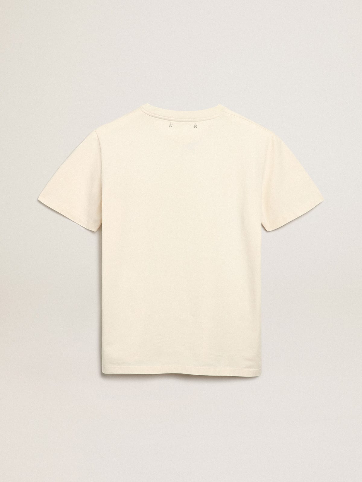 T-shirt Collezione Journey color bone white con scritte di colore nero e verde brillante sul davanti
