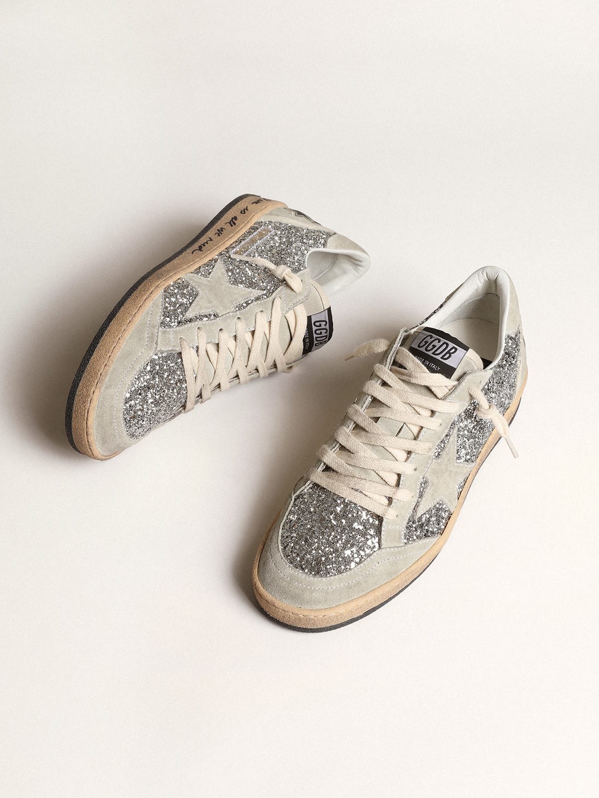 Ball Star in glitter argento con inserti in suede ghiaccio
