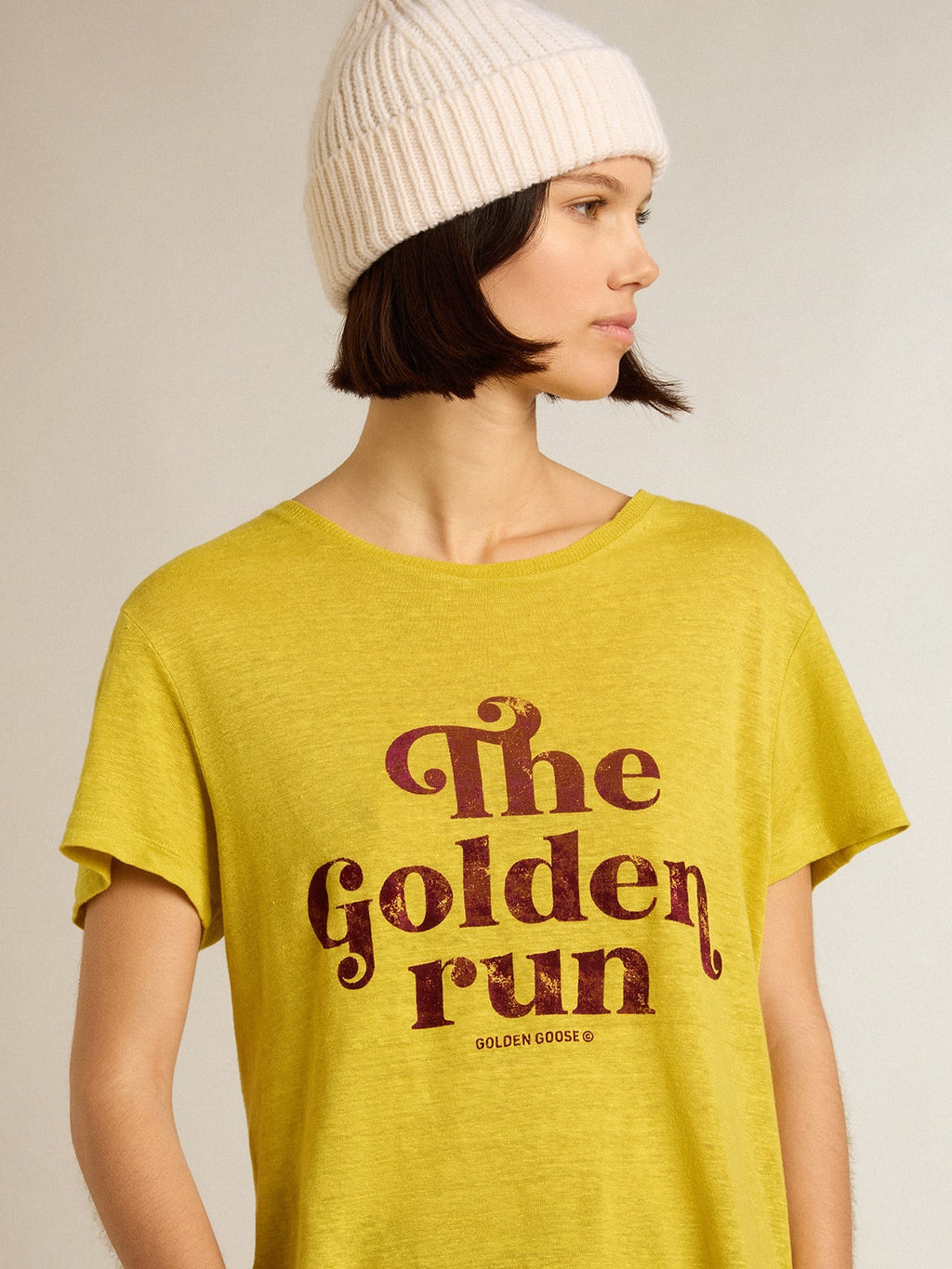 T-Shirt da donna in lino color giallo granturco