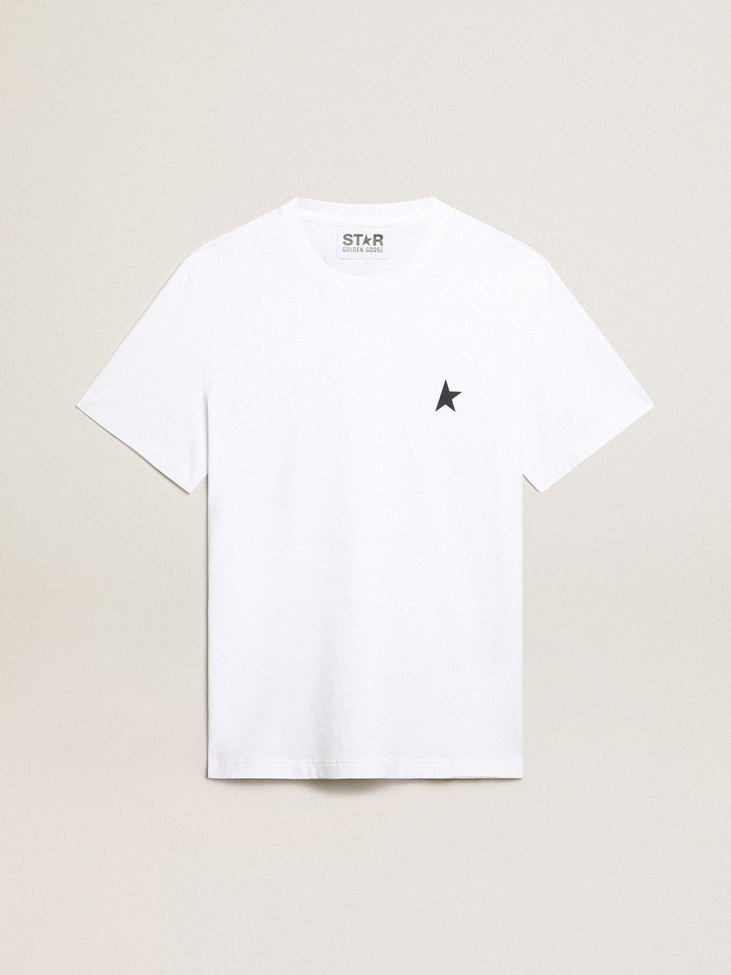 T-shirt bianca uomo con stella blu scuro sul davanti