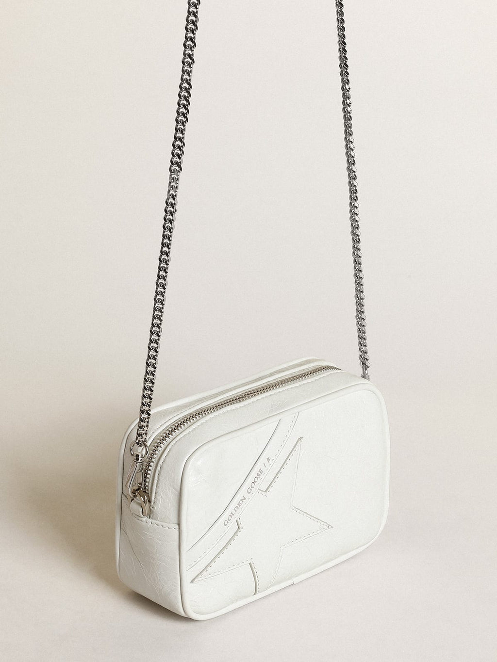 Borsa Mini Star Bag in pelle lucida color bianco con stella ton sur ton