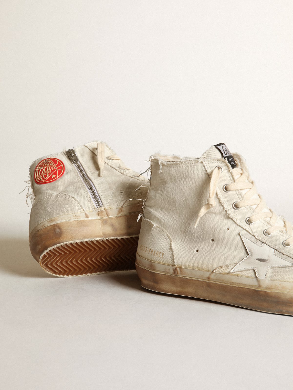 Sneaker Francy in canvas color avorio con stella in pelle bianca