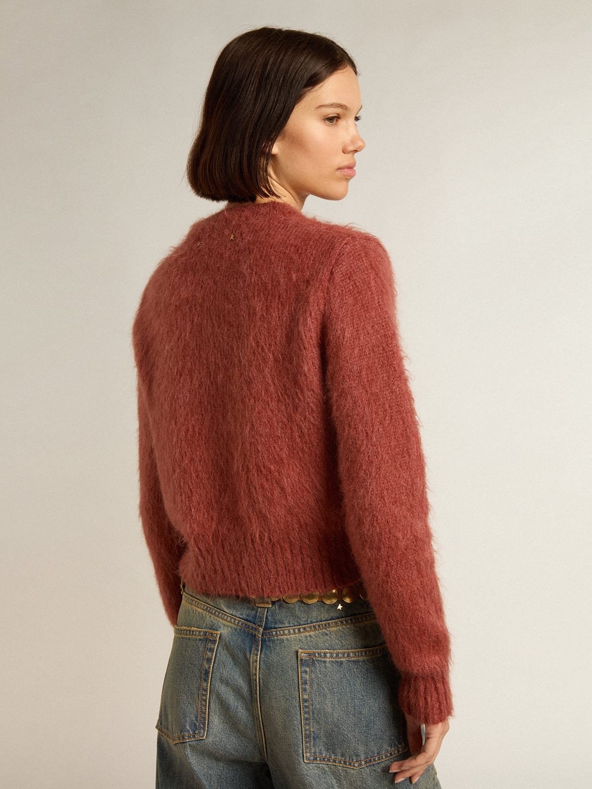 Maglione cropped in mohair color lilla scuro
