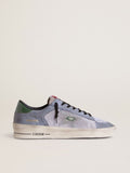Men's Stardan in powder-blue suede with green leather star and heel tab