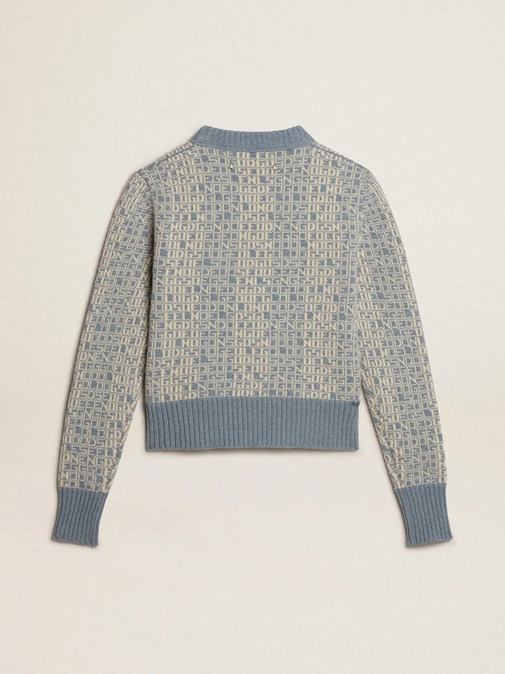 Maglione cropped girocollo con motivo lettering-jacquard color azzurro