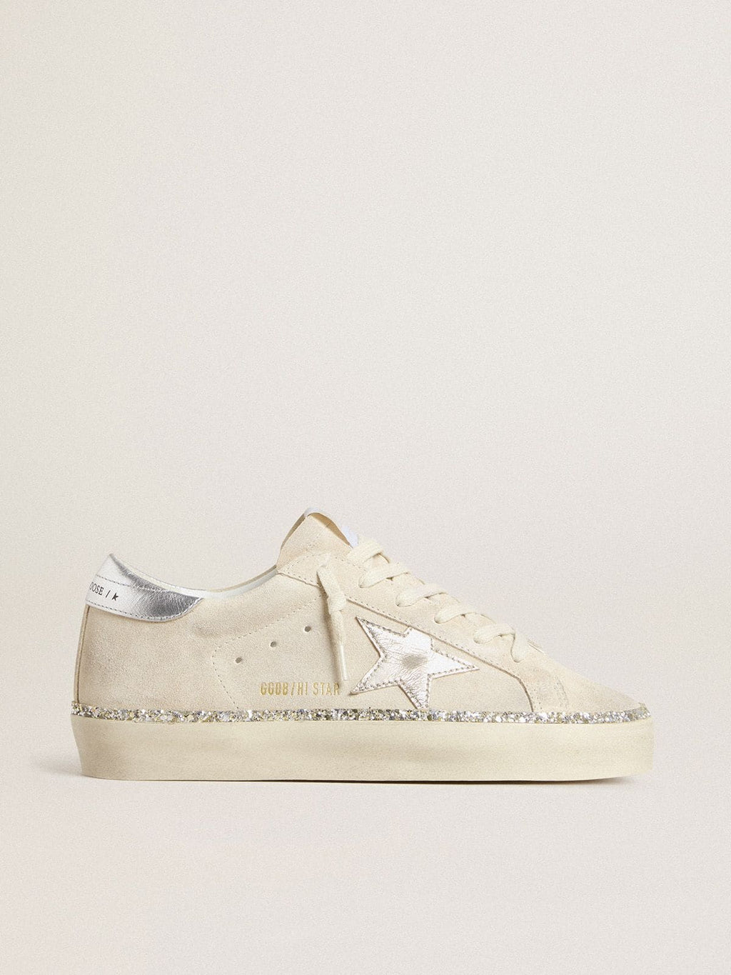Hi Star in suede with silver metallic leather star and heel tab