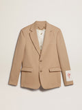Blazer monopetto color sabbia con bottoni in corno