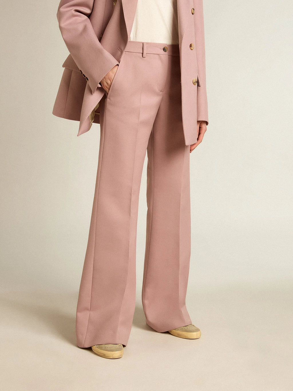 Pantalone in tessuto sartoriale color rosa
