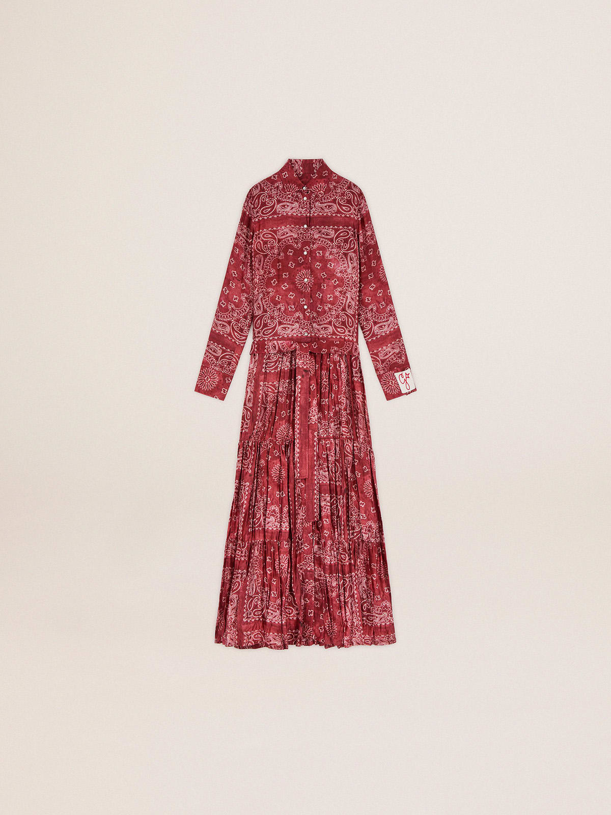 Vestito chemisier Collezione Golden di colore bourdeaux con stampa paisley