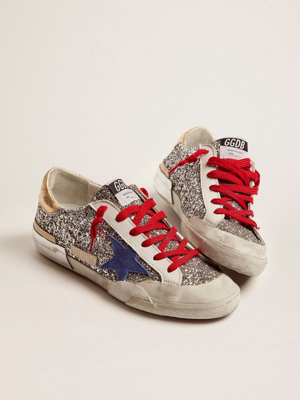 Sneaker Super-Star in glitter argento e multifoxing