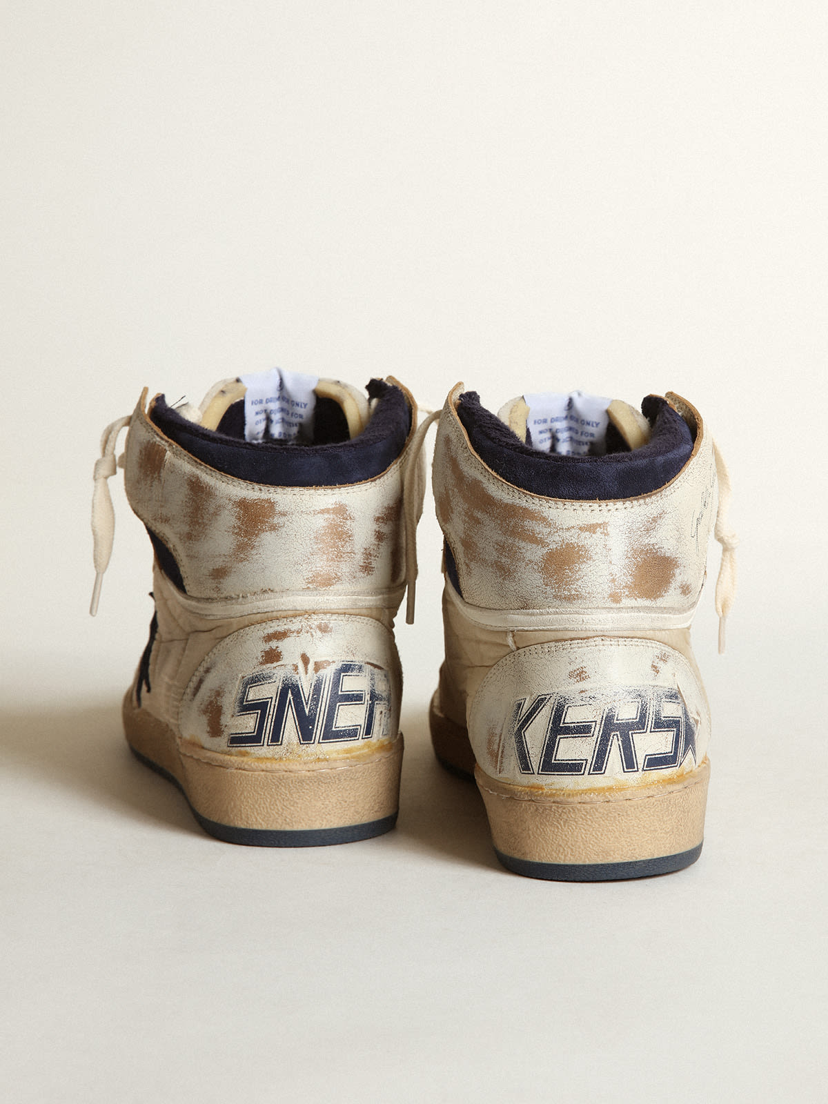 Sneaker Sky-Star Uomo in nylon color panna e pelle bianca con stella in suede blu scuro