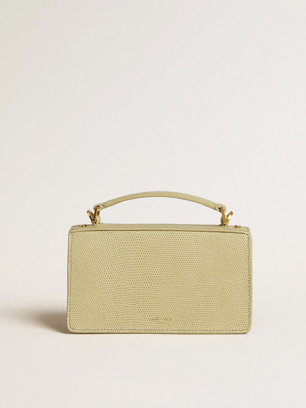 Small Venezia Bag in light green python-print leather with gold details