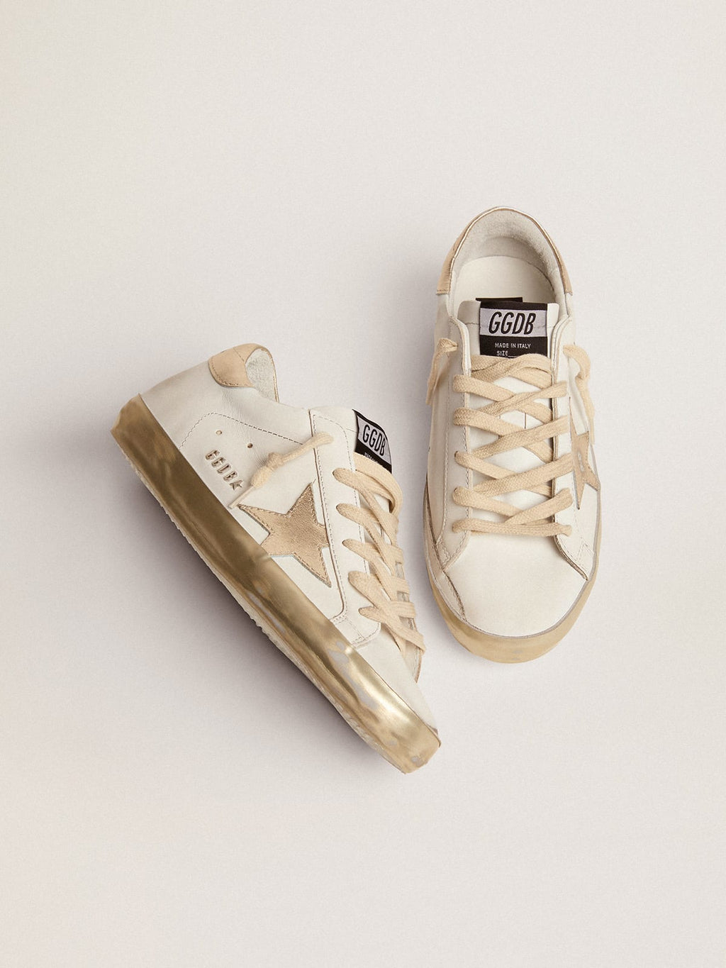 Sneakers Super-Star donna con foxing sparkle dorato e metal studs lettering