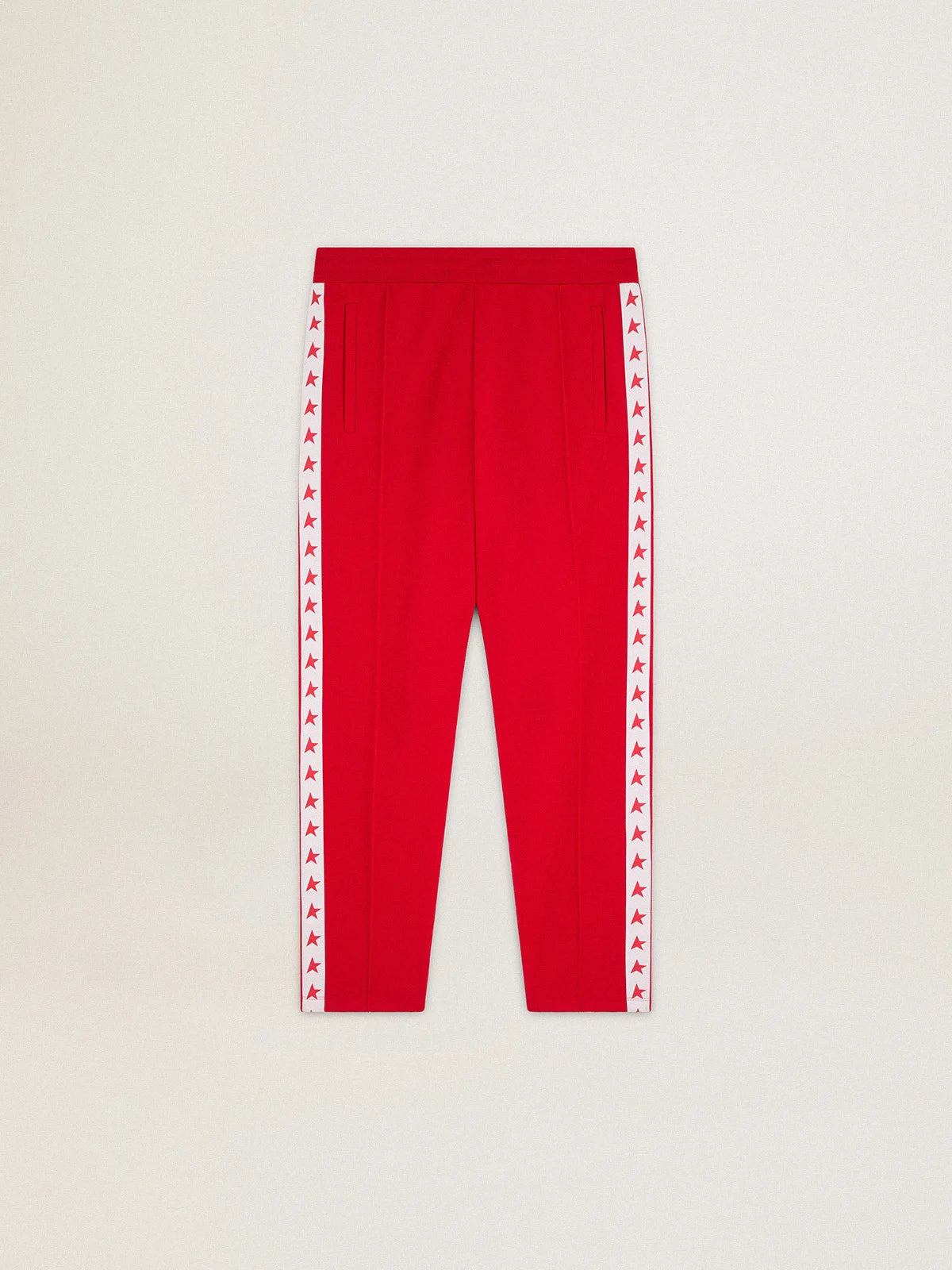 Pantalone jogging da donna di colore rosso con stelle rosse sui lati