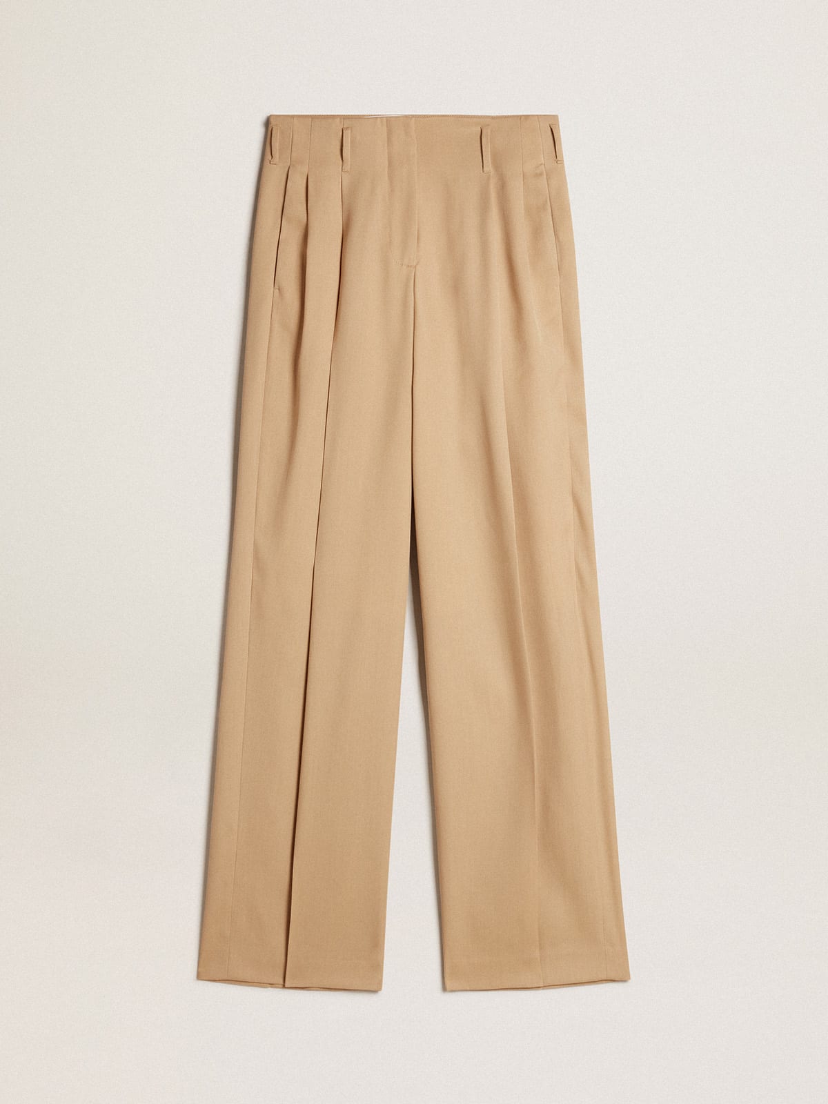 Pantalone da donna in gabardine di lana color sabbia