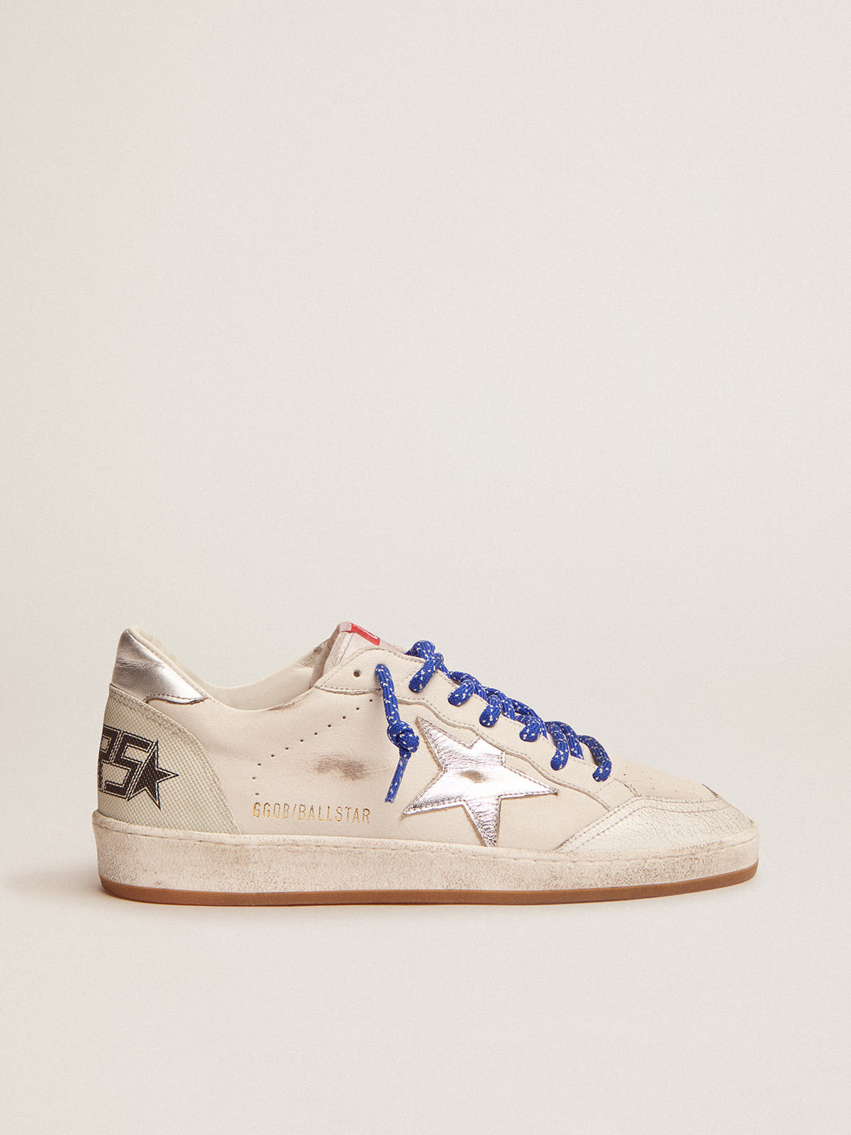 Sneaker Ball Star LTD in nappa bianca con stella e talloncino in pelle laminata color argento