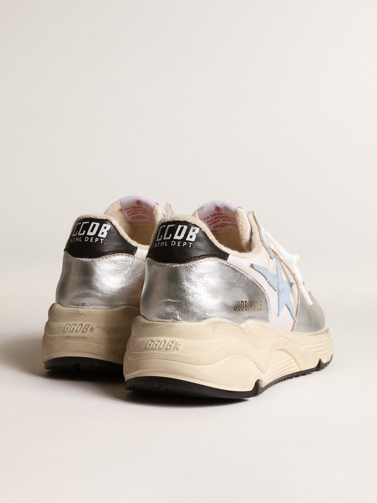 Running Sole in nylon e pelle laminata argento con stella azzurra