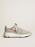 Sneaker Running Sole in pelle laminata color argento con inserti in suede grigio ghiaccio